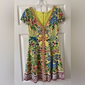 ALICE + OLIVIA Hadley Wildflower Yellow Floral Fit & Flare Mini Dress Sz 8